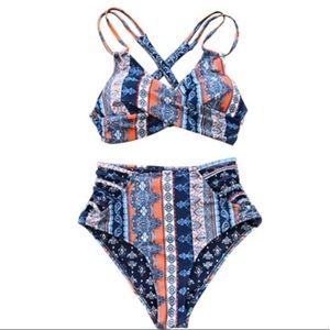 Cupshe Boho Print Cross Front Push Up Bikini Set